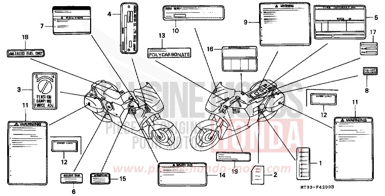 WARNETIKETT von Pan-European ABS PRARL ARDENT RED (R170D) von 1994